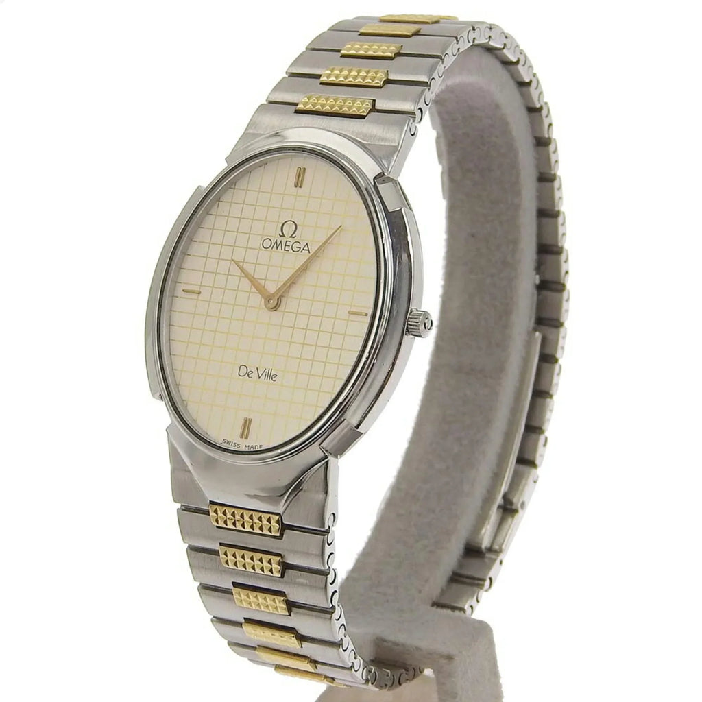 Pre-Owned Omega OMEGA De Ville Watch Stainless Steel Swiss Made Silver/Gold Quartz Silver Dial Boys (Fair)