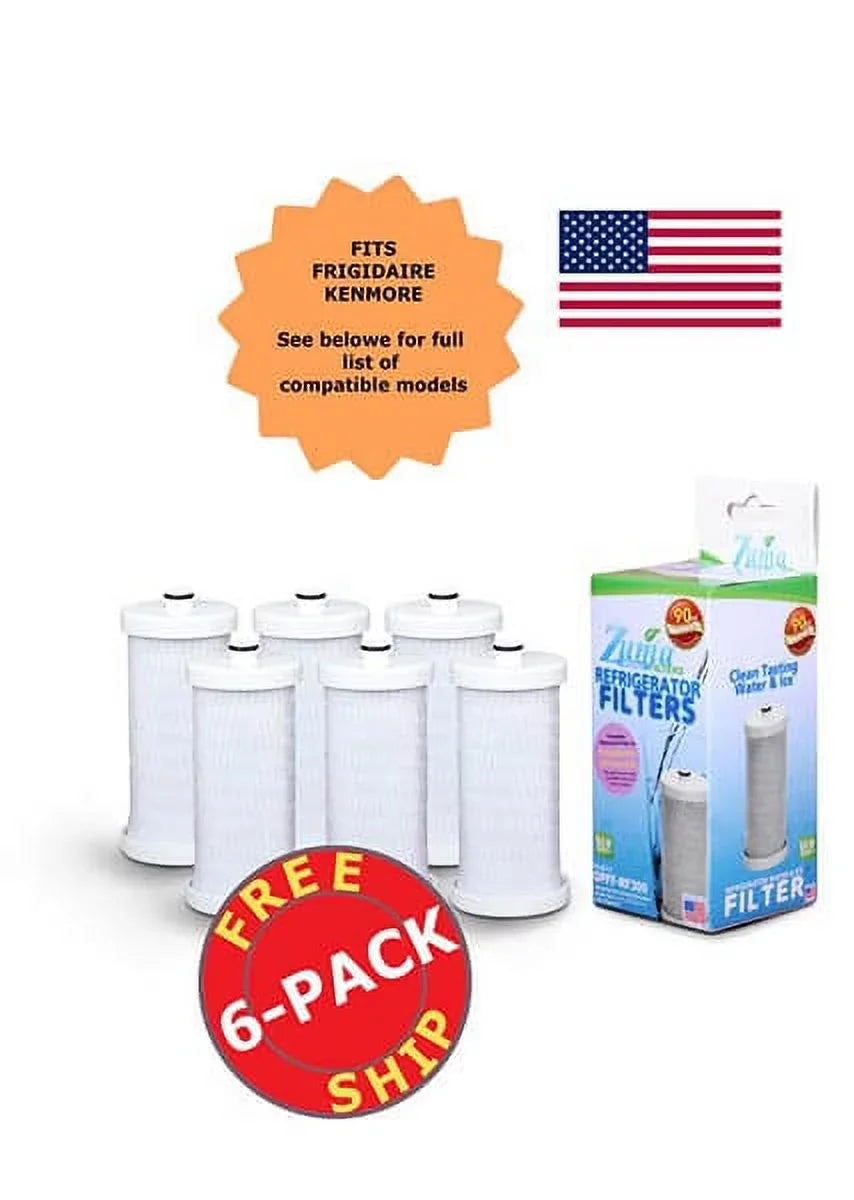 ZUMA Brand , Fluid and Ice Filter , Model # OPFF-RF300 , Compatible with Frigidaire® RG100 - 6 Pack - Made in U.S.A.