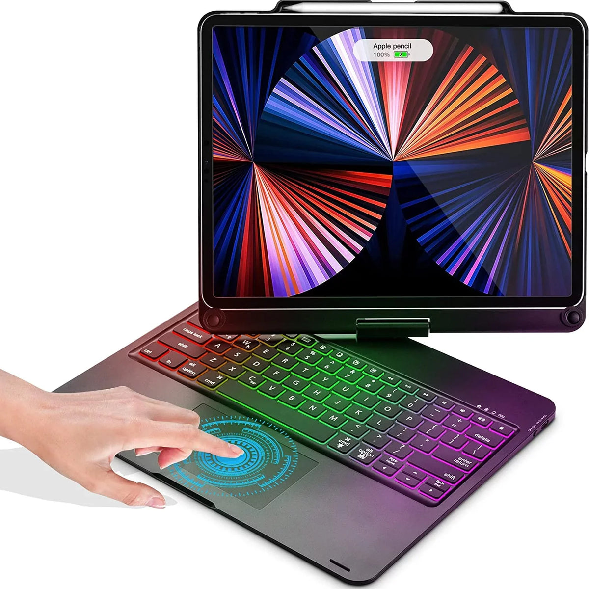Kvago Multi-Touch Trackpad Keyboard for iPad Pro 12.9 inch Generation 5th 4th 3rd Gen 2022 Backlight Keyboard 360 Rotatable Case, Black