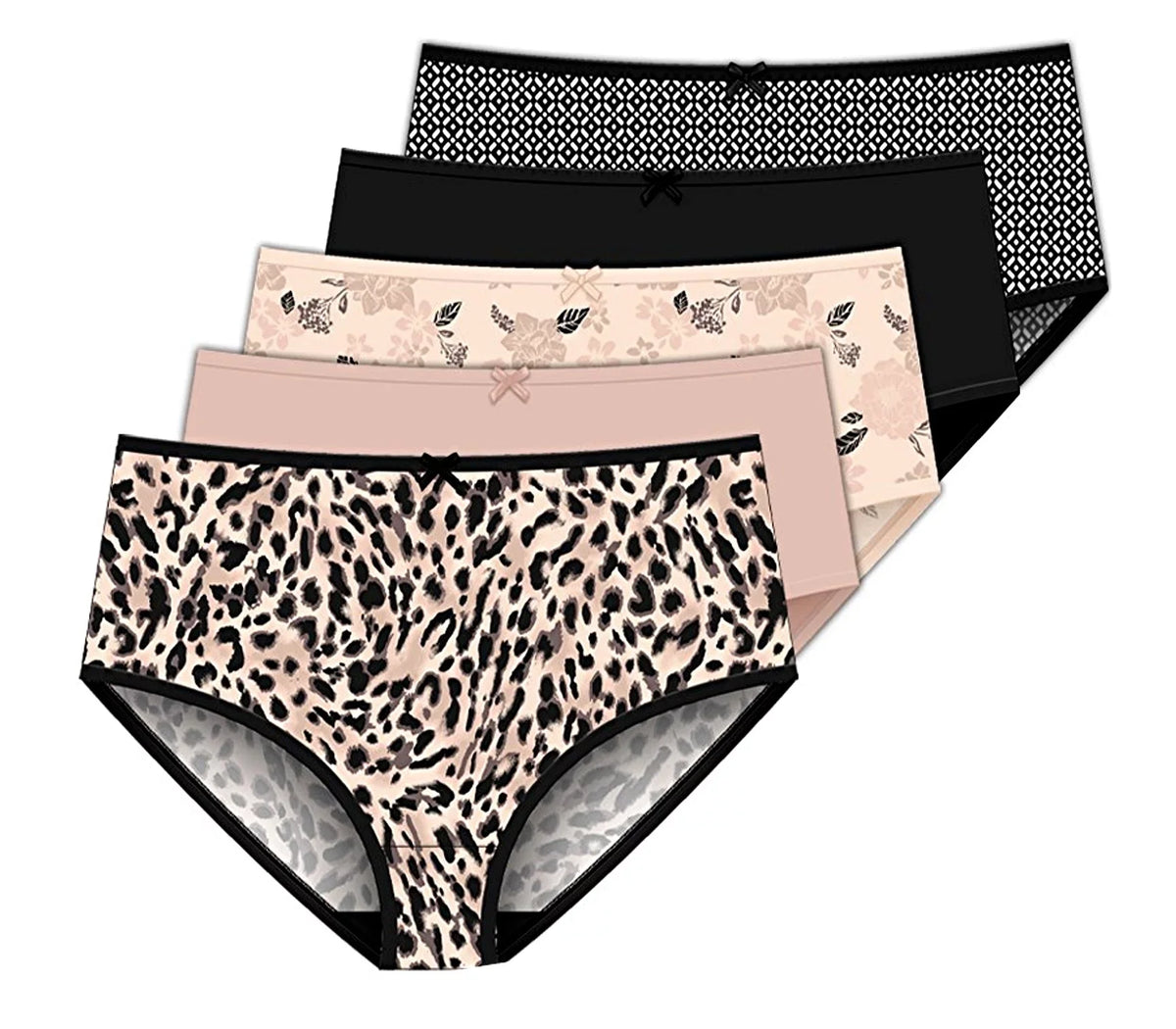 Delta Burke Women's Stretch Microfiber Brief Panties 5-Pack Colors Peach Whip - Leopard - Solids - Geometric Size 9
