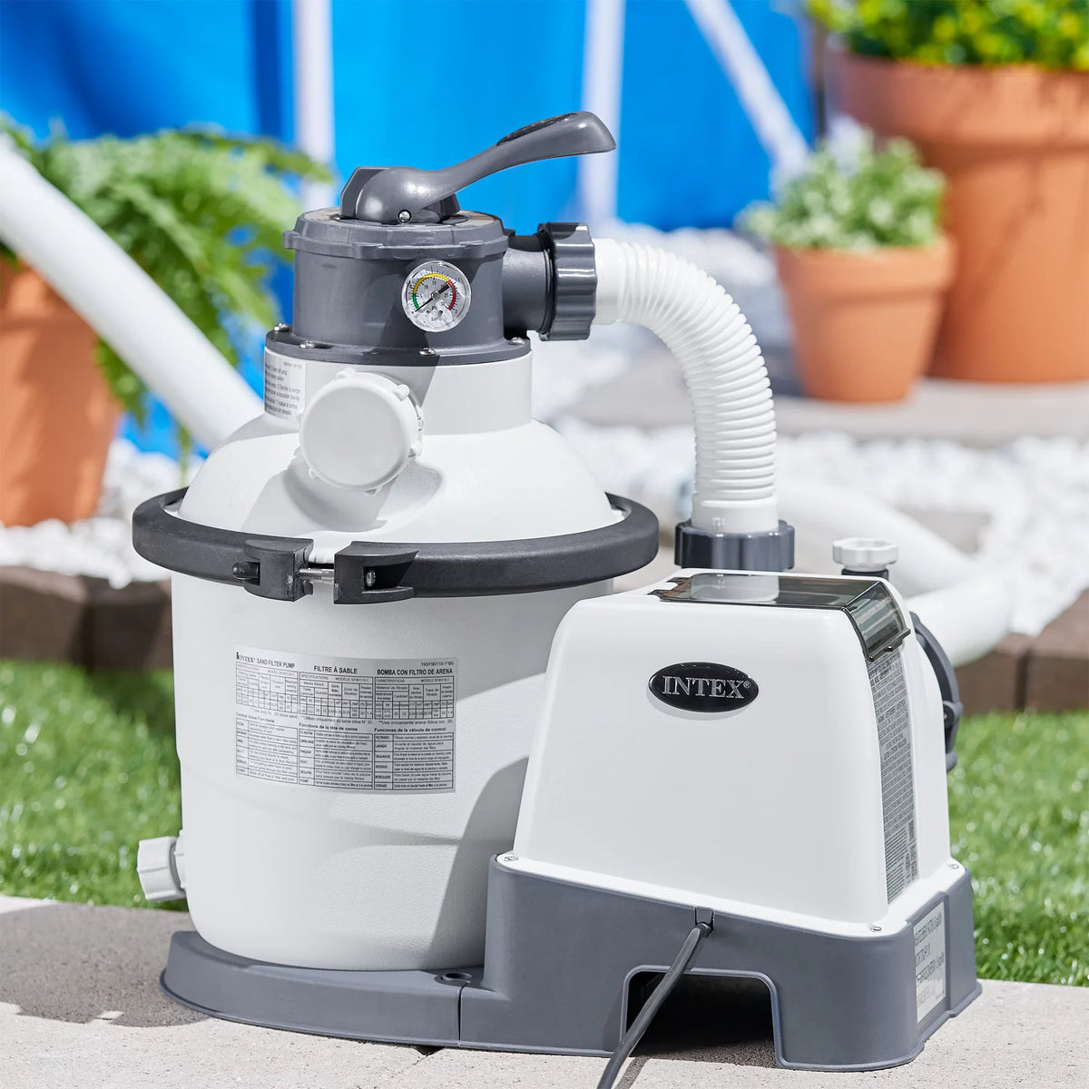 Intex10 inch Krystal Clear Sand Filter Pool Pump, 1500 Gph Motor 1200 GPH System Flow Rate with GFCI, 110-120 V