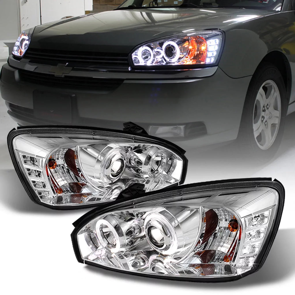 AKKON - For 2004-2007 Chevy Malibu LED Dual Halo DRL Projector Headlights Chrome Housing w/ Turn Signal Lamps