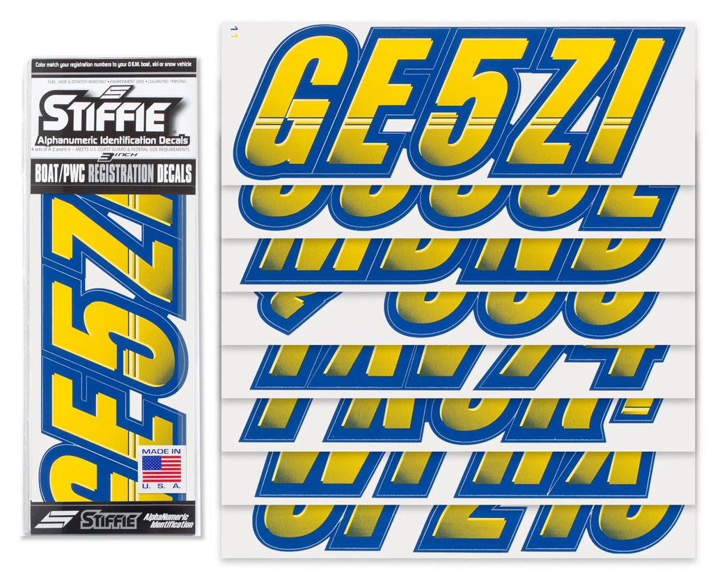 STIFFIE Techtron Yellow/Navy 3" Alpha-Numeric Identification Custom Kit Registration Numbers & Letters Marine Stickers Decals for Boats & Personal Liquid PWC