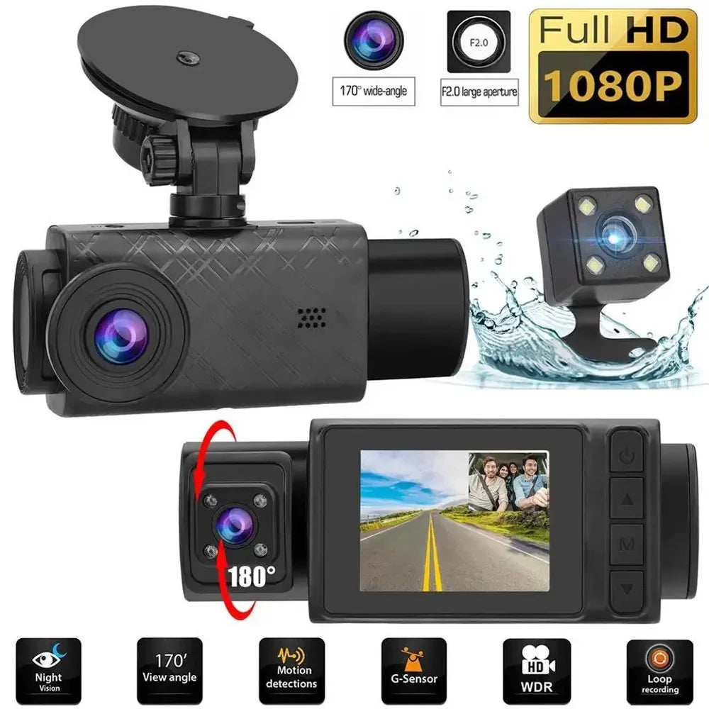 Pinnaco Dash Camera 3 Cameras Rearview Mirror Video Recorder Multi-Language Auto Safety Driving