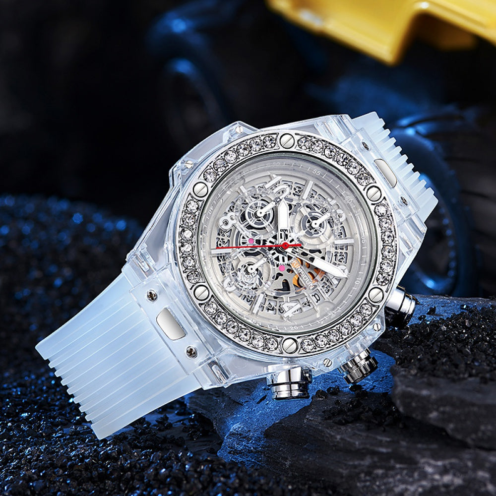 Jinshidun Brand Diamond-Embedded Transparent Quartz Watch Fluid Net Red Watch Men's Lady Couple Watch Fashion Best-Seller on Douyin