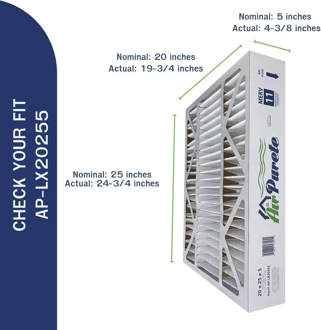 20x25x5 (Actual Size: 19-3/4" x 24-3/4" x 4-3/8"), Pleated HVAC AC/Furnace Air Filters | Replacement for Honeywell FC100A1037, Lennox X6673, Carrier, & Bryant | MERV 11 | Pack of 3
