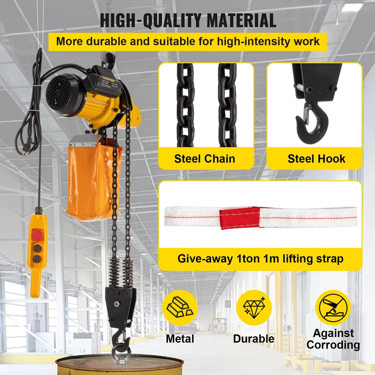VEVOR Lift Electric Hoist, 2200 lbs Electric Winch w/ 10ft Wired Remote Control, 110V Overhead Crane Garage Ceiling Pulley Winch of 10ft Lift Height, Second-hand In Factories, Warehouses, Construction