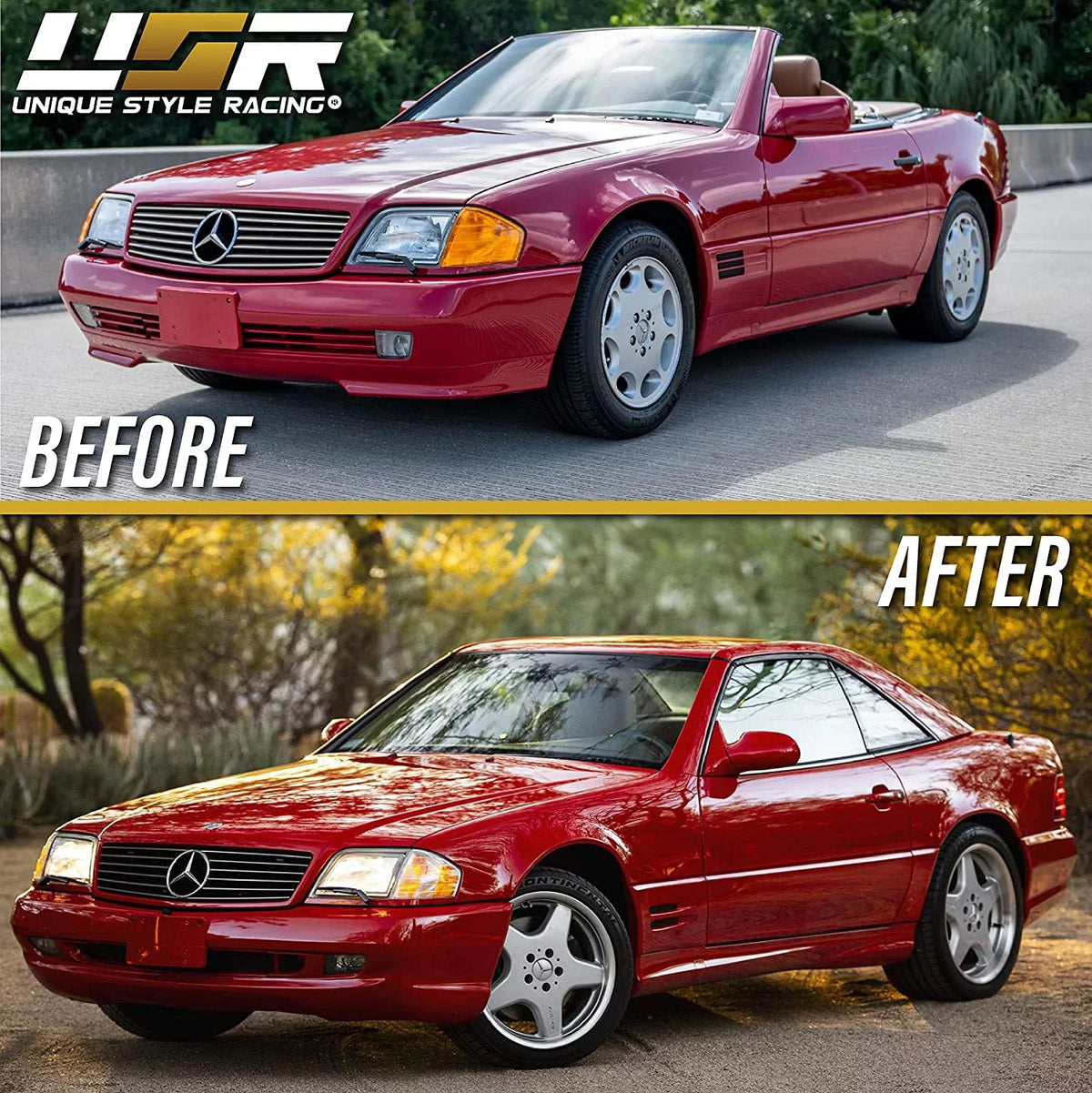 USR MBZ R129 Corner Lights - Replacement Amber / Clear Frost Lens Front Turn Signal Lamps Set (Left + Right) Compatible with 1990-2002 Mercedes Benz R129 Chassis SL Class Roadster
