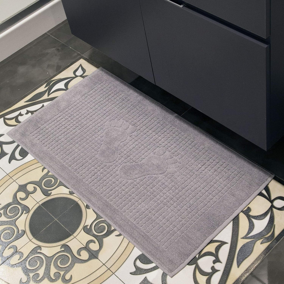 4 Pack Cotton Bath Mat Set For Bathroom Floor Towel - Turkish Bath Mat Set Of 4-100% Cotton Reversible Washable Absorbent Feet Towel 18 X 34 Inches Grey