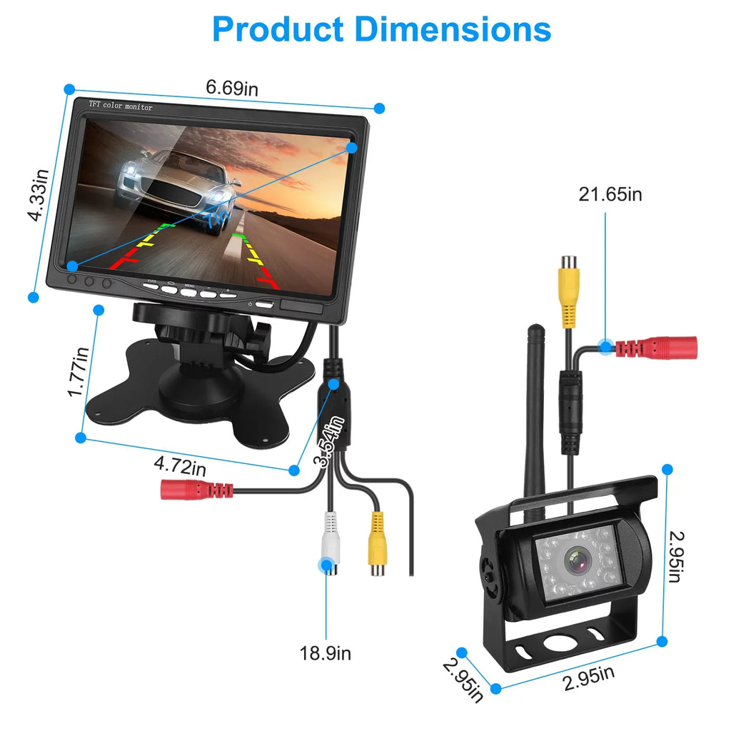 iMounTEK Wireless Backup Camera System Vehicle Rear View Monitor Kit IP67 Fluid Car Parking Reverse System with 7In Monitor Night Vision 2.4G Stable Signal for Car Trunk Van SUV