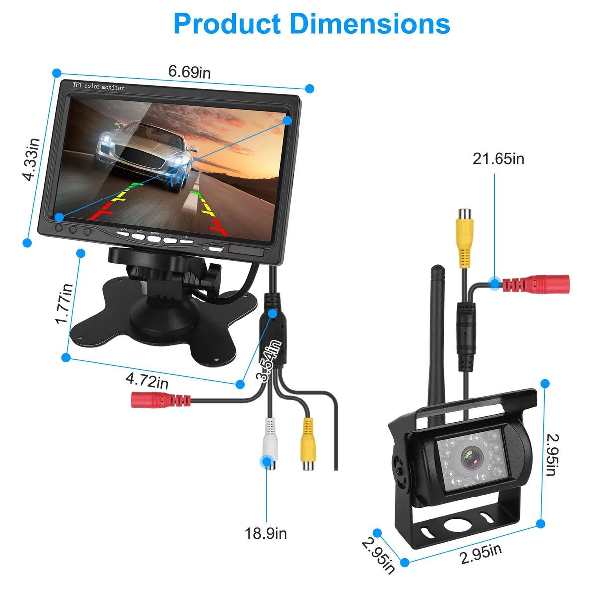 iMounTEK Wireless Backup Camera System Vehicle Rear View Monitor Kit IP67 Fluid Car Parking Reverse System with 7In Monitor Night Vision 2.4G Stable Signal for Car Trunk Van SUV