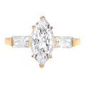 2.0 ct Brilliant Marquise Cut Simulated Diamond 14k Yellow Gold Three-Stone Ring SZ 10.5