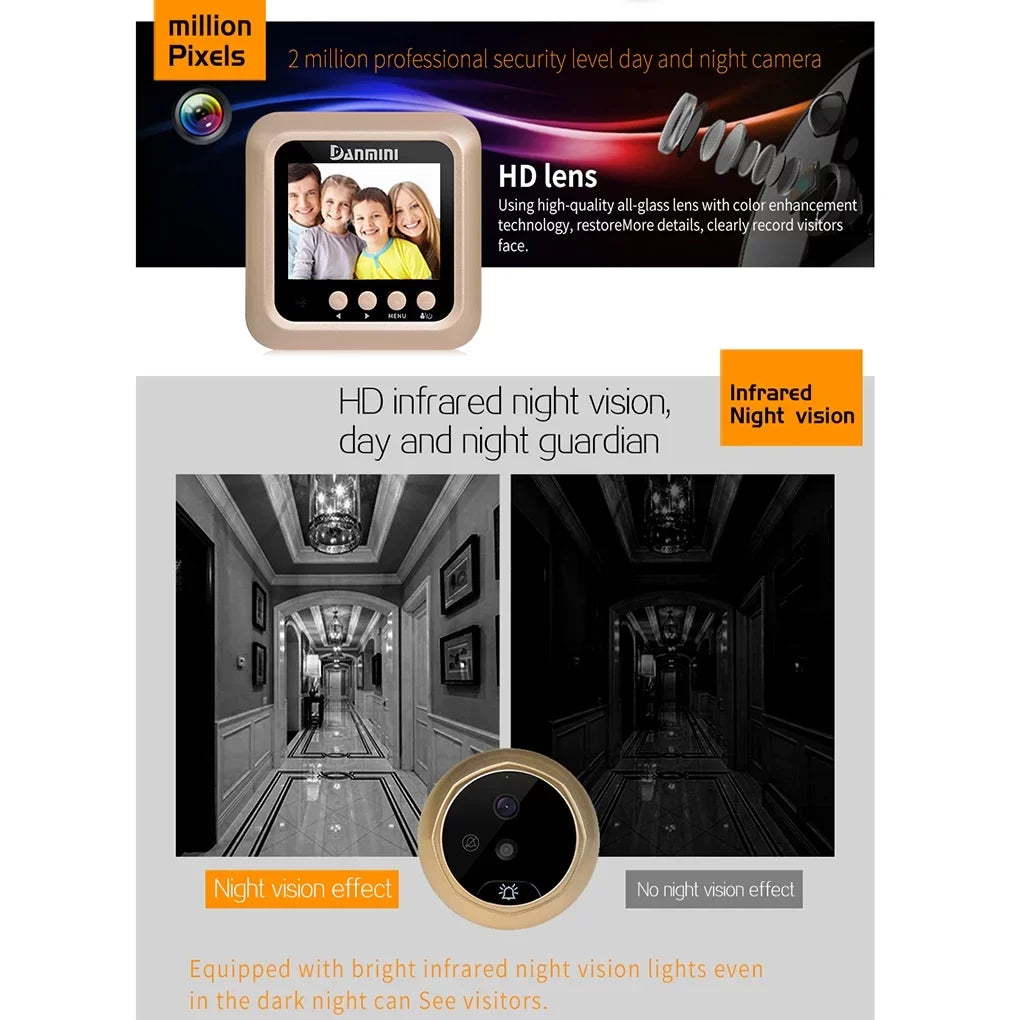 W5 2.4" inch Peephole Viewer Camera Video Doorbell Door Eye Wide Angle Night Vision No Disturb 2.0MP Door Bell Security Cam Need Drilling