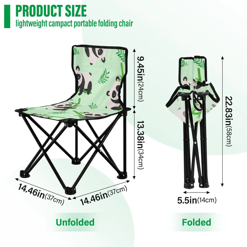 Cartoon Panda and Bamboos Portable Camping Chair Outdoor Folding Beach Chair Fishing Chair Lawn Chair with Carry Bag Support to 220LBS