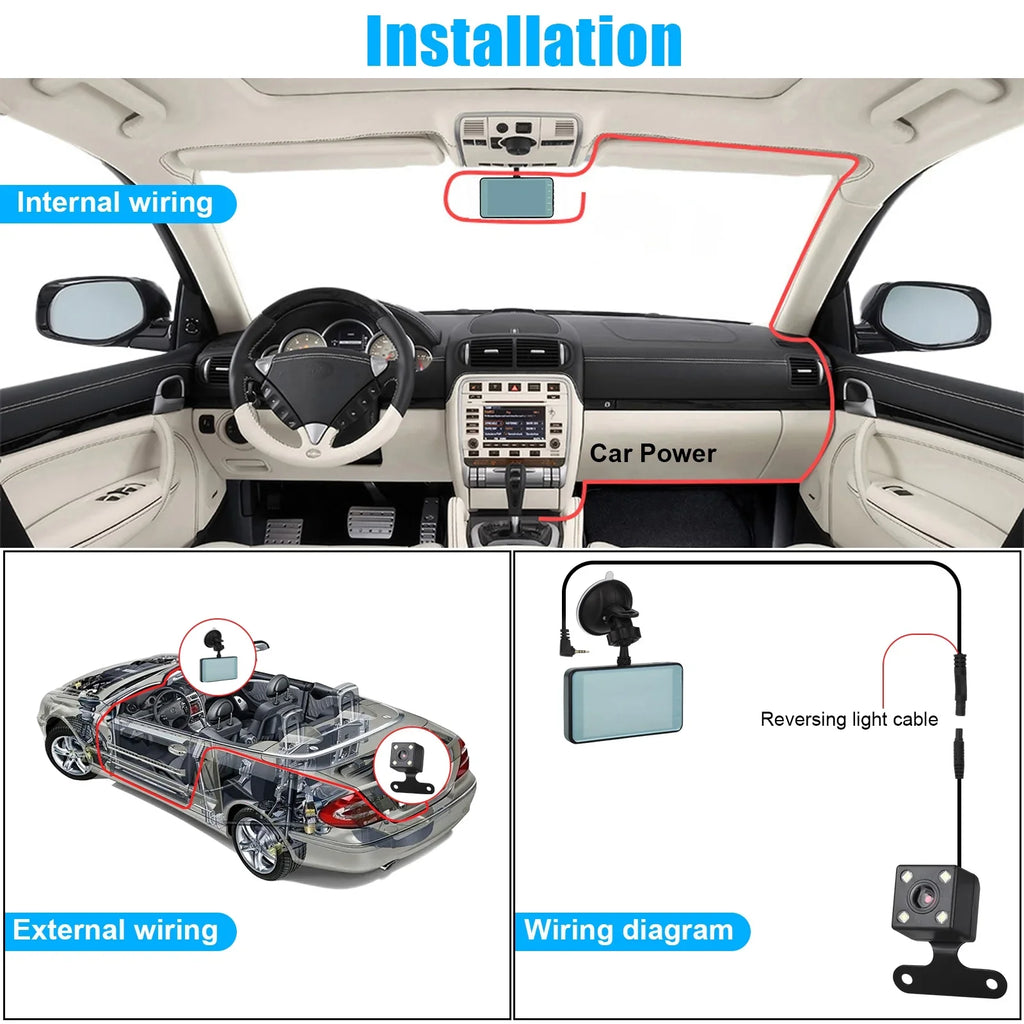4 Inch Dash Cam 1080P FHD DVR Car Driving Recorder - Touch LCD Monitor 170° Wide Angle, G-Sensor, Front and Rear Camera (Sky Blue)