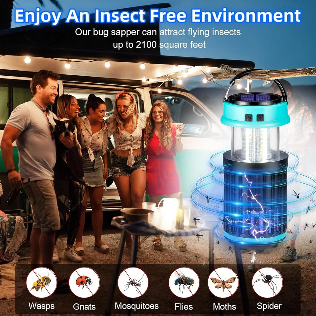 G·PEH 3 in 1 Bug Zapper, Rechargeable Bug Zapper Outdoor Indoor Fly Trap Fluid Mosquito Zapper with Emergency Light for Home, Solar Bug Zapper Outdoor for Home, Backyard, Camping