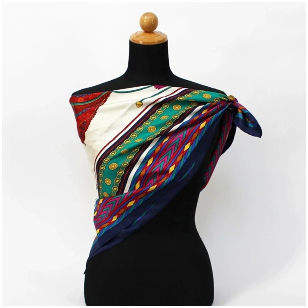 Pre-Owned Celine Silk Scarf Muffler White x Navy CELINE | Ladies (Good)