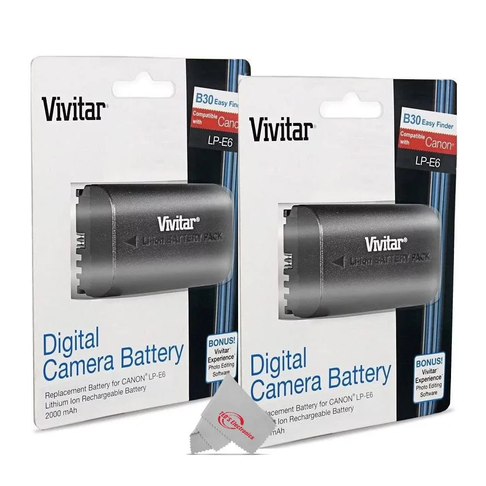 Two Pcs Vivitar VIV-CB-E6 Replacement Battery for LP-E6