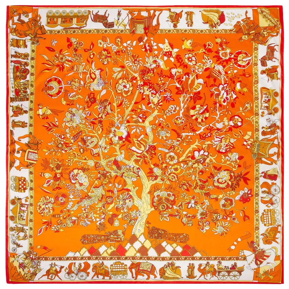 Orange Square Shawl Silk Feeling Polyester Scarfs Cotton For Womens