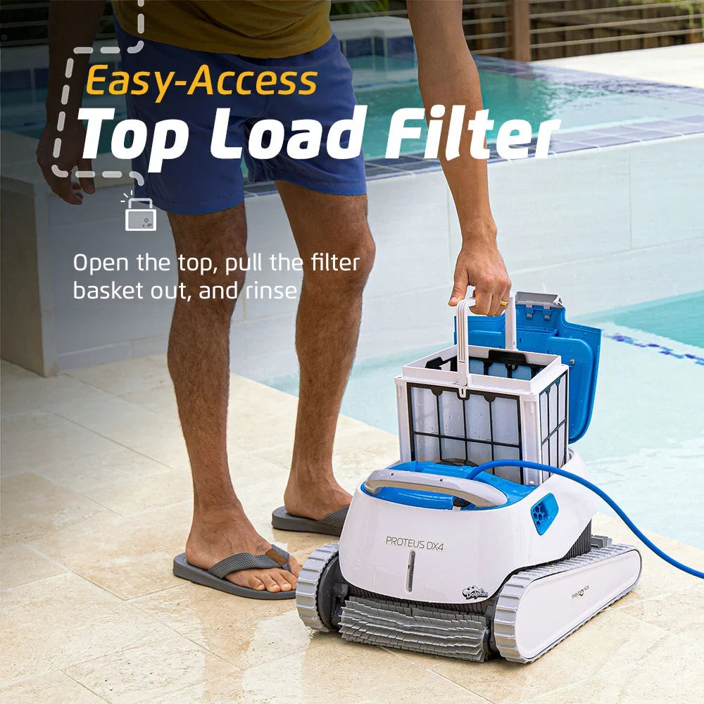 Dolphin Proteus DX4 Robotic Pool Vacuum Cleaner — Wall Climbing Capability — Powerful Fluid Scrubbing — Ideal for All Pool Types up to 50 FT in Length