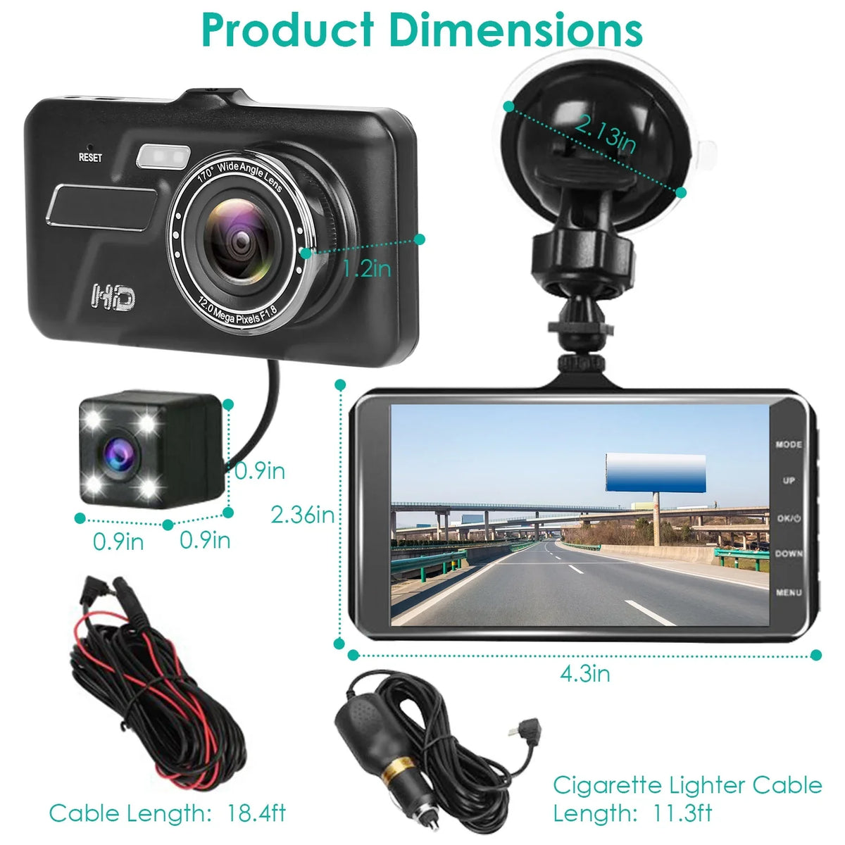 Front and Rear 1080P Dashcams for Cars iMounTEK Dual Dash Cam with 4in Touch IPS Display Car Camera Driving Recorder for Taxi