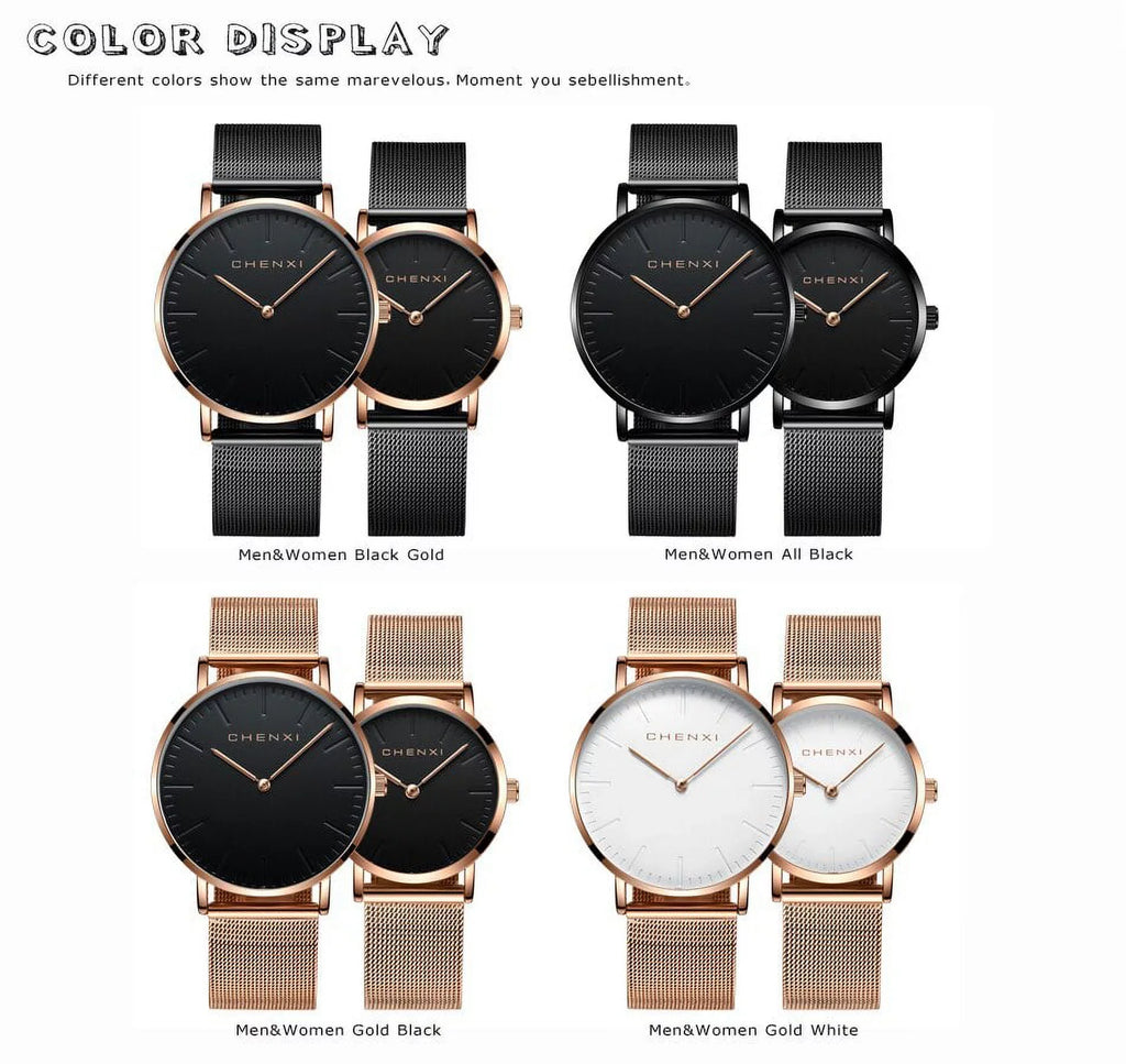 CHENXI Fashion Rose gold Lover Watches Men Fluid Ultra thin Quartz Watch Top Luxury Brand Woman Elegant Dress Ladies Watch