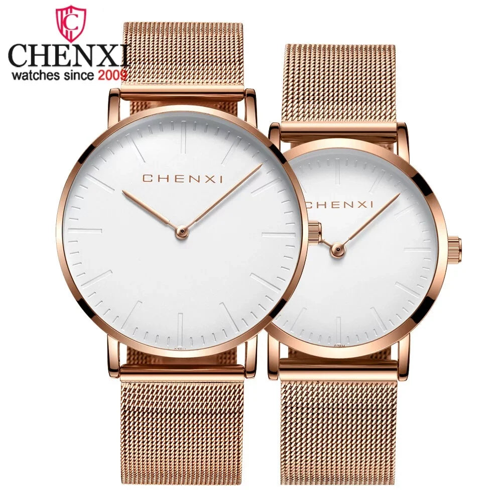 CHENXI Fashion Rose gold Lover Watches Men Fluid Ultra thin Quartz Watch Top Luxury Brand Woman Elegant Dress Ladies Watch