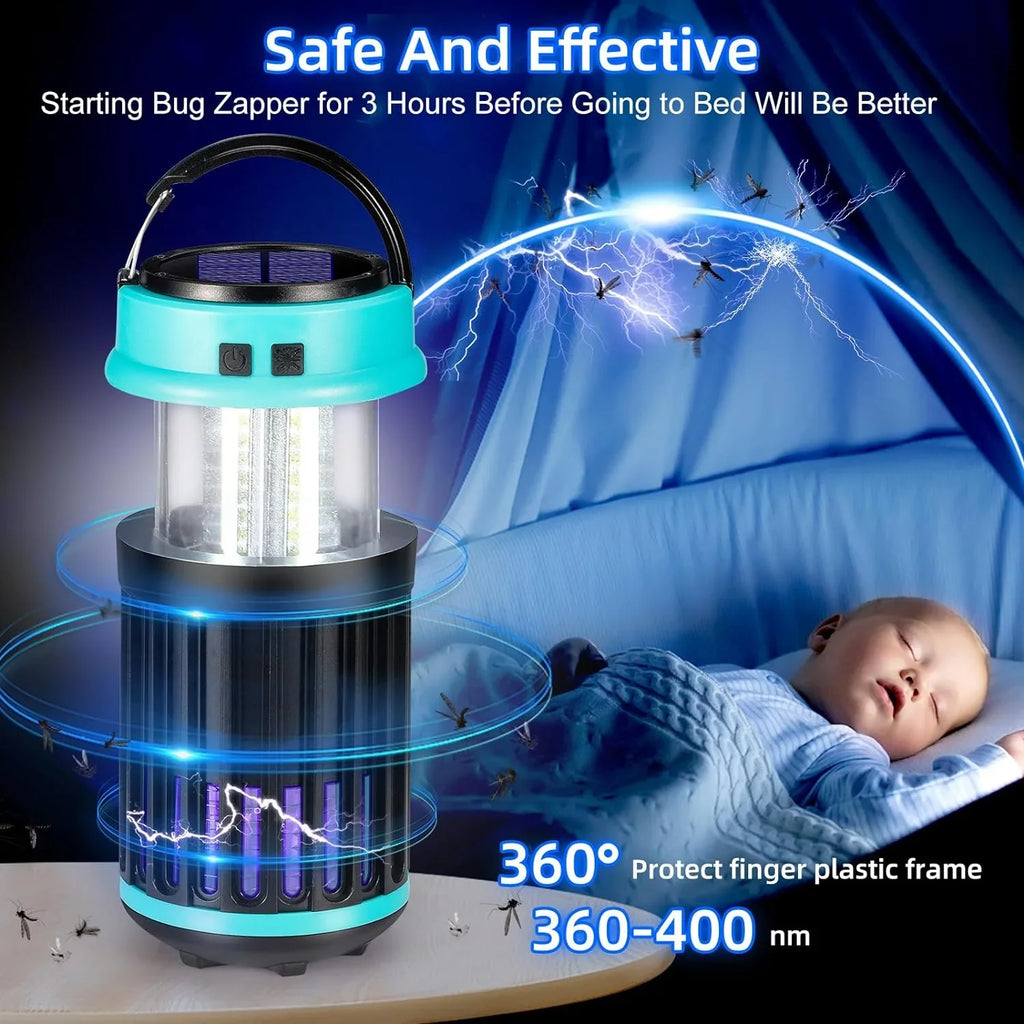 G·PEH 3 in 1 Bug Zapper, Rechargeable Bug Zapper Outdoor Indoor Fly Trap Fluid Mosquito Zapper with Emergency Light for Home, Solar Bug Zapper Outdoor for Home, Backyard, Camping