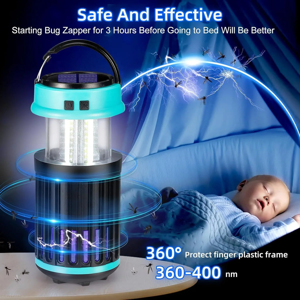 G·PEH 3 in 1 Bug Zapper, Rechargeable Bug Zapper Outdoor Indoor Fly Trap Fluid Mosquito Zapper with Emergency Light for Home, Solar Bug Zapper Outdoor for Home, Backyard, Camping