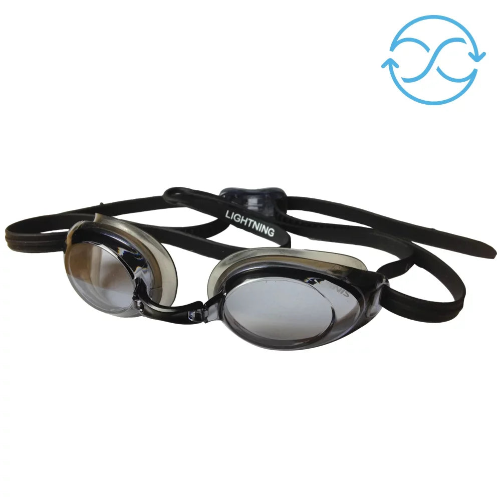 FINIS Lightning Goggles - Competitive Swim Goggles for Women and Men - Fluid Swimming Goggles with Adjustable Silicone Straps - Adult Swim Goggles with 4 Interchangeable Nose Pieces - Black/Smoke
