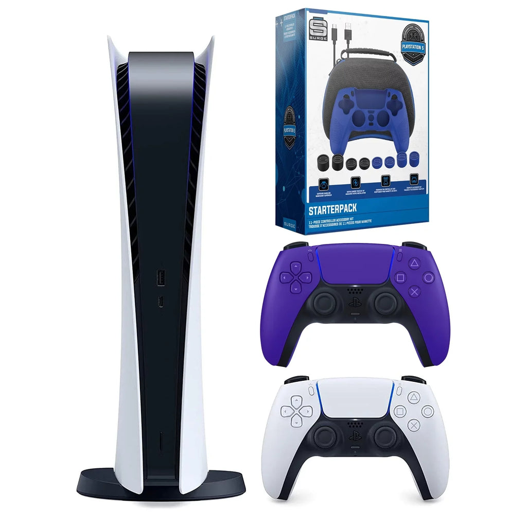 Playstation 5 Digital Version ( PS5 Digital) with Extra Galactic Purple Controller and Gamer Starter Pack Bundle