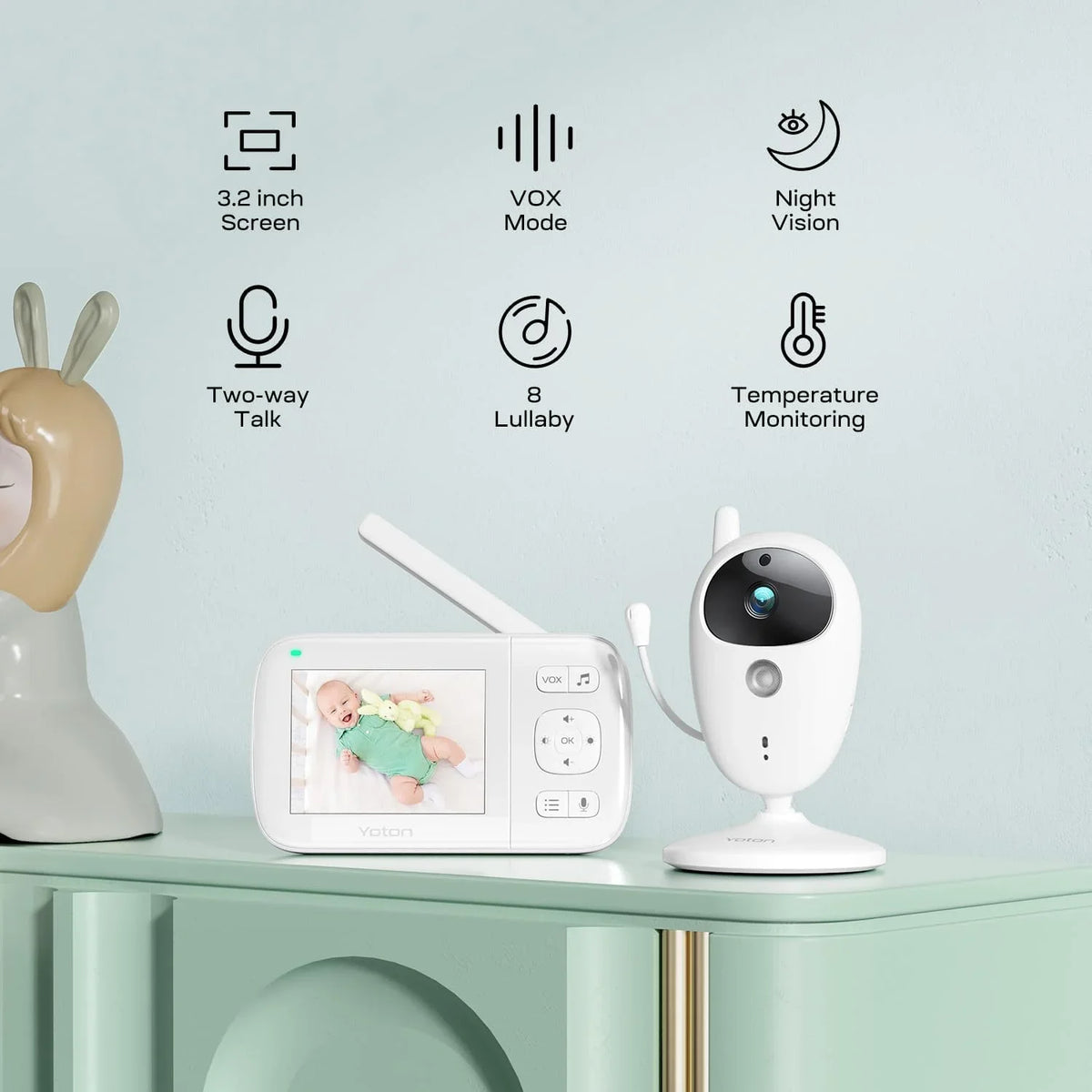 Yoton Baby Monitor with Camera, 3.5-inch LCD Display Home Security, 2.4GHz Wireless Digital Transmission, VOX Mode, Temperature Sensor, Night Vision, 8 Lullabies, Two Way Talk