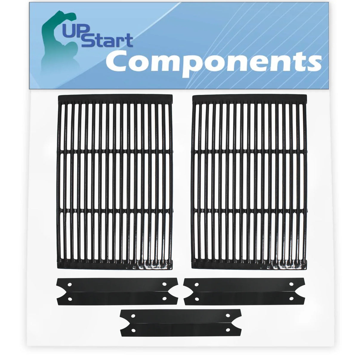 2 BBQ Grill Cooking Grates & 3 Heat Shield Plate Tent Replacement Parts for Charmglow 810-6320-V - Compatible Barbeque Porcelain Enameled Cast Iron Grid 19" & Flame Tamer, Flavorizer Bar