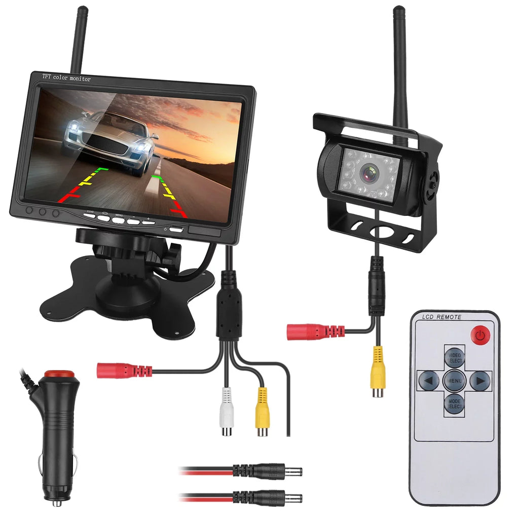iMounTEK Wireless Backup Camera System Vehicle Rear View Monitor Kit IP67 Fluid Car Parking Reverse System with 7In Monitor Night Vision 2.4G Stable Signal for Car Trunk Van SUV