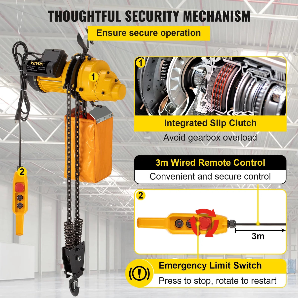 VEVOR Lift Electric Hoist, 2200 lbs Electric Winch w/ 10ft Wired Remote Control, 110V Overhead Crane Garage Ceiling Pulley Winch of 10ft Lift Height, Second-hand In Factories, Warehouses, Construction