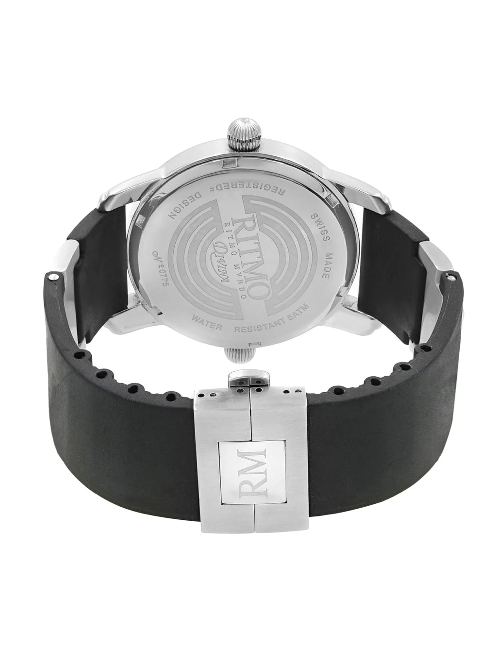 Pre-Owned Ritmo Mundo Black Forum Divina Dual Time Steel Rubber Swiss Quartz Watch 121 (Good)