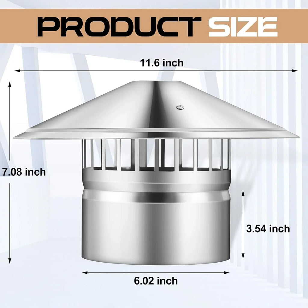 6 Inch Cone Top Chimney Cap Stainless Steel Cone Cap with Monitor Chimney Cover Outside Roof Silver Fireplace Monitor Cover Exterior Stove Channel Topper for Vent Flue Family Kitchen Cooking