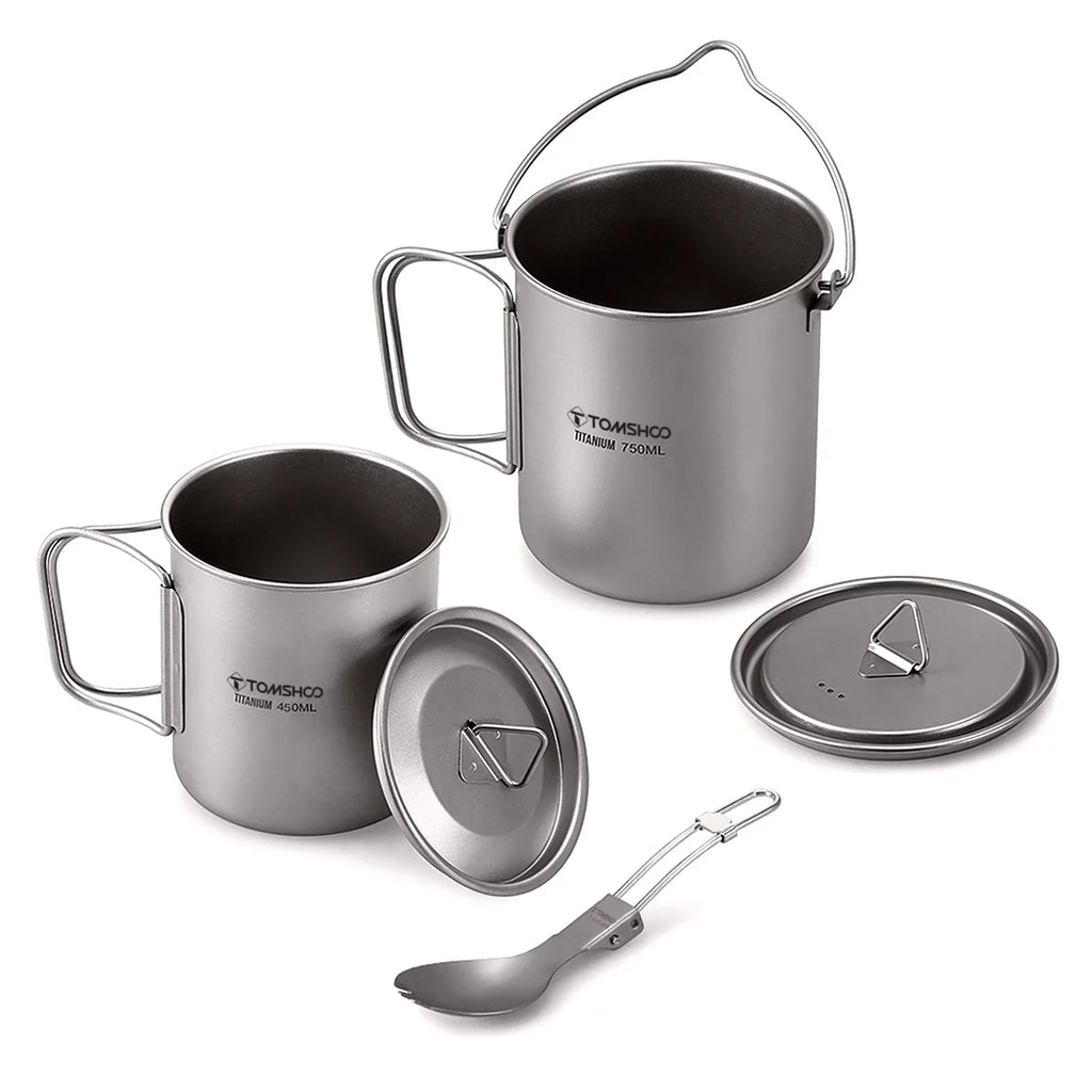 TOMSHOO cup kit,With Lid 450ml Liquid Cup 3 Pieces Set 750ml Pot Lid Collapsible Handle Cup With Handle Spork Pot With Handle Open Fire Adben Lid Coffee Cup Set Ium 750ml