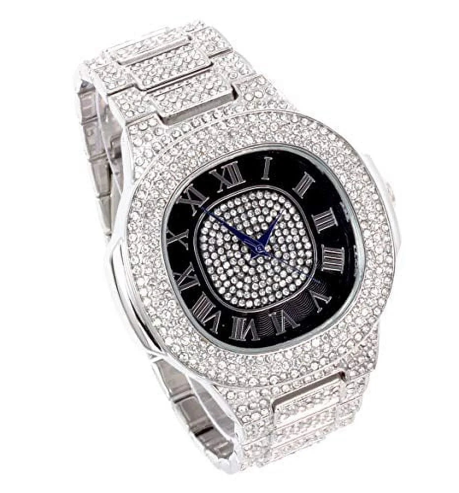 Bling-ed Out Oblong Metal Mens Color on Blast Watch - 8475Color (ST10235SDR# Silver Black)