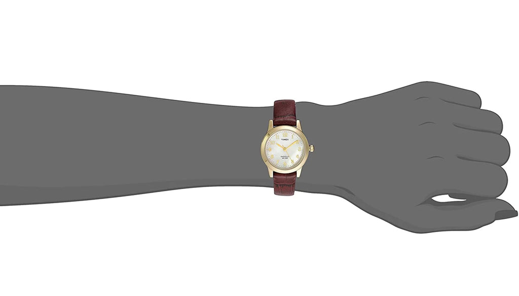 Timex Women's Essex Avenue Gold/Burgundy/MOP 25mm Dress Watch, Leather Strap