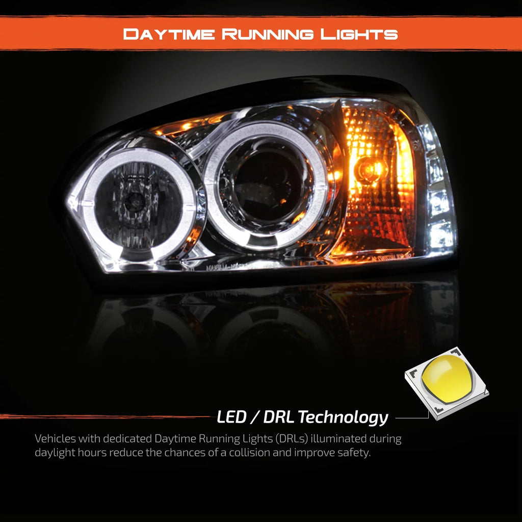 AKKON - For 2004-2007 Chevy Malibu LED Dual Halo DRL Projector Headlights Chrome Housing w/ Turn Signal Lamps