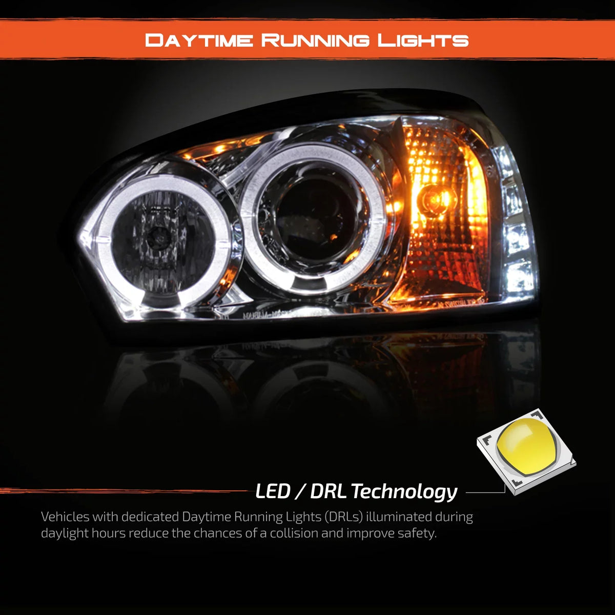 AKKON - For 2004-2007 Chevy Malibu LED Dual Halo DRL Projector Headlights Chrome Housing w/ Turn Signal Lamps