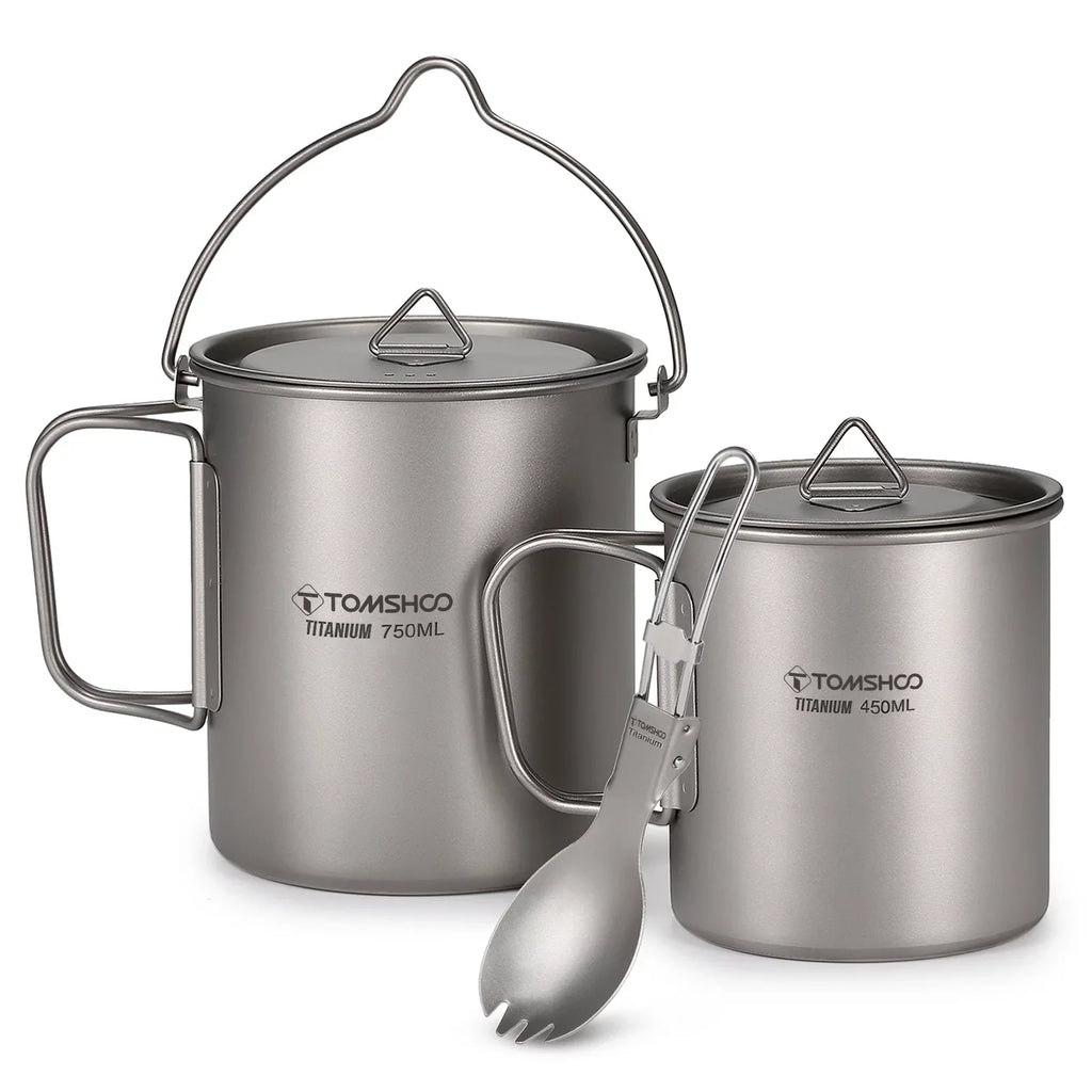 TOMSHOO cup kit,With Lid 450ml Liquid Cup 3 Pieces Set 750ml Pot Lid Collapsible Handle Cup With Handle Spork Pot With Handle Open Fire Adben Lid Coffee Cup Set Ium 750ml