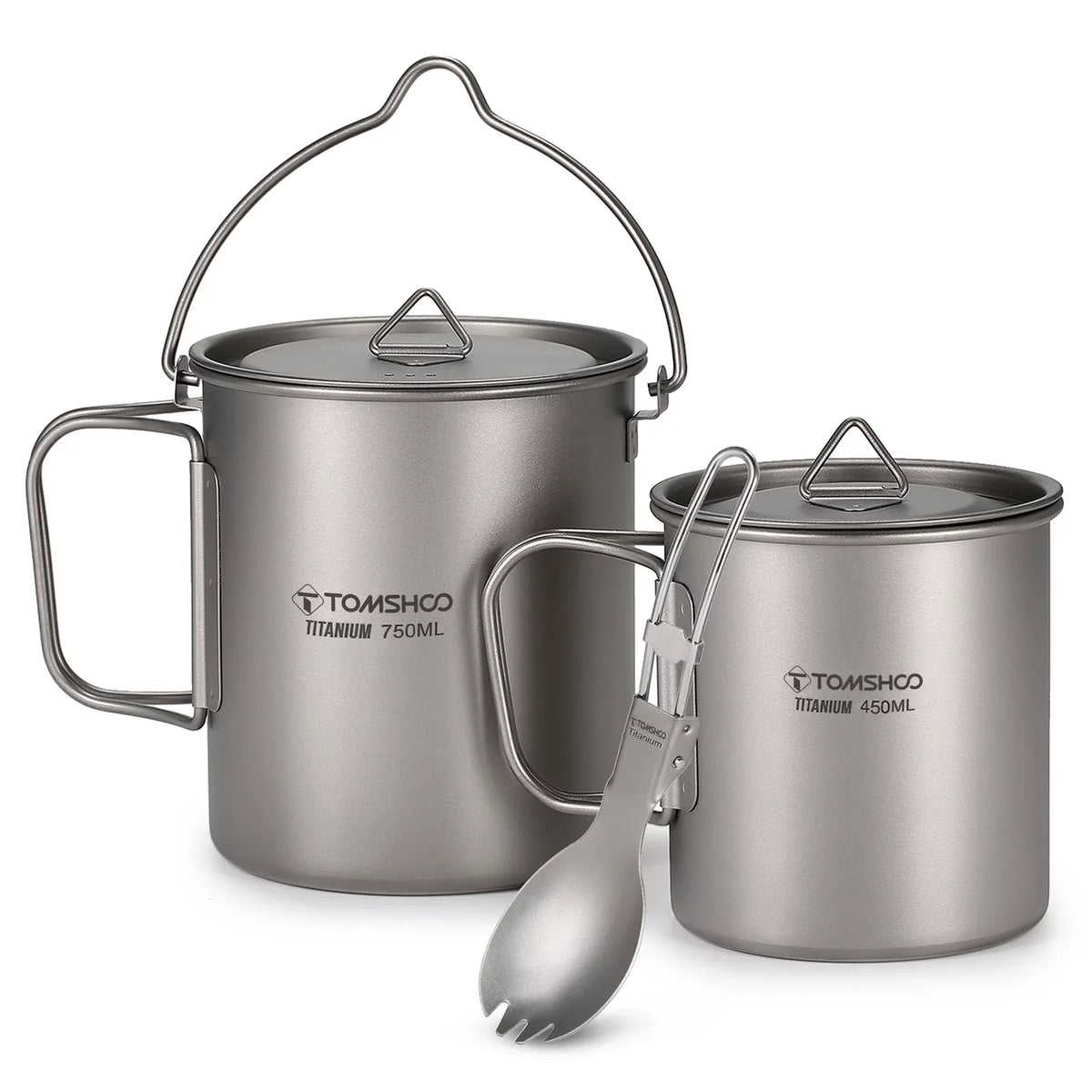 TOMSHOO cup kit,With Lid 450ml Liquid Cup 3 Pieces Set 750ml Pot Lid Collapsible Handle Cup With Handle Spork Pot With Handle Open Fire Adben Lid Coffee Cup Set Ium 750ml