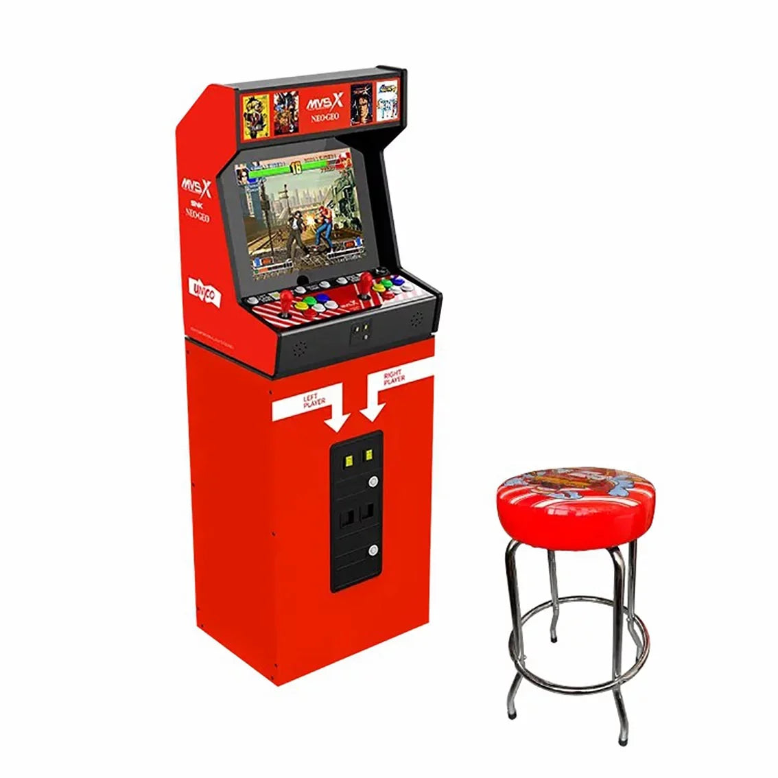 Unico SNK NEOGEO MVSX Arcade with Base and Stool Set, Pre-loaded 50 SNK Official Genuine Retro Games, Support Two Players Fight Together by 2 Joysticks