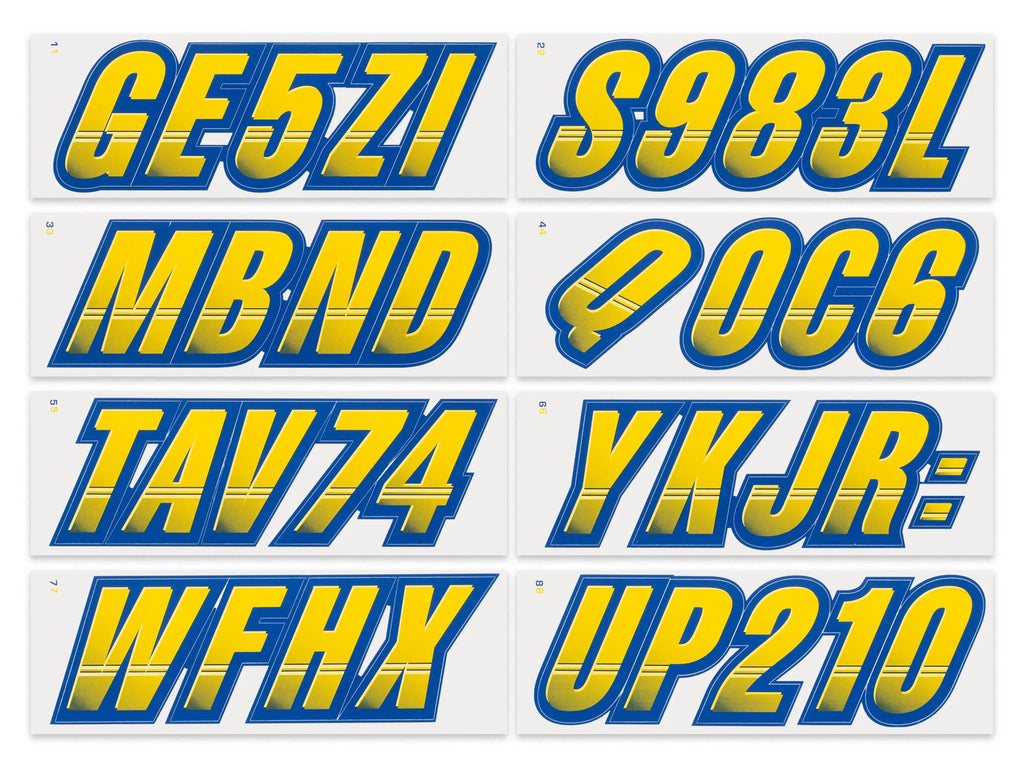 STIFFIE Techtron Yellow/Navy 3" Alpha-Numeric Identification Custom Kit Registration Numbers & Letters Marine Stickers Decals for Boats & Personal Liquid PWC