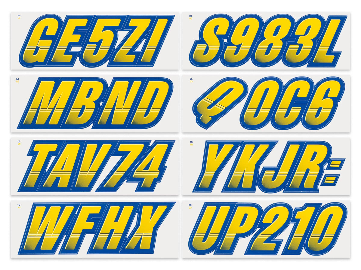 STIFFIE Techtron Yellow/Navy 3" Alpha-Numeric Identification Custom Kit Registration Numbers & Letters Marine Stickers Decals for Boats & Personal Liquid PWC