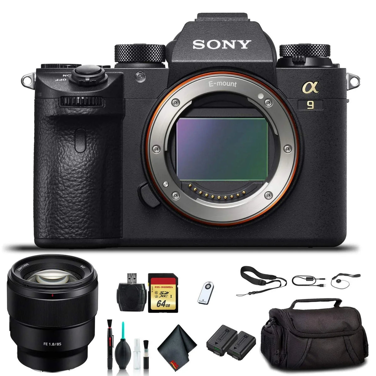 Alpha a9 Mirrorless Camera ILCE9/B With FE 24-70mm Lens, Soft Bag, Additional Battery, 64GB Memory Card, Card Reader , Plus Essential Accessories