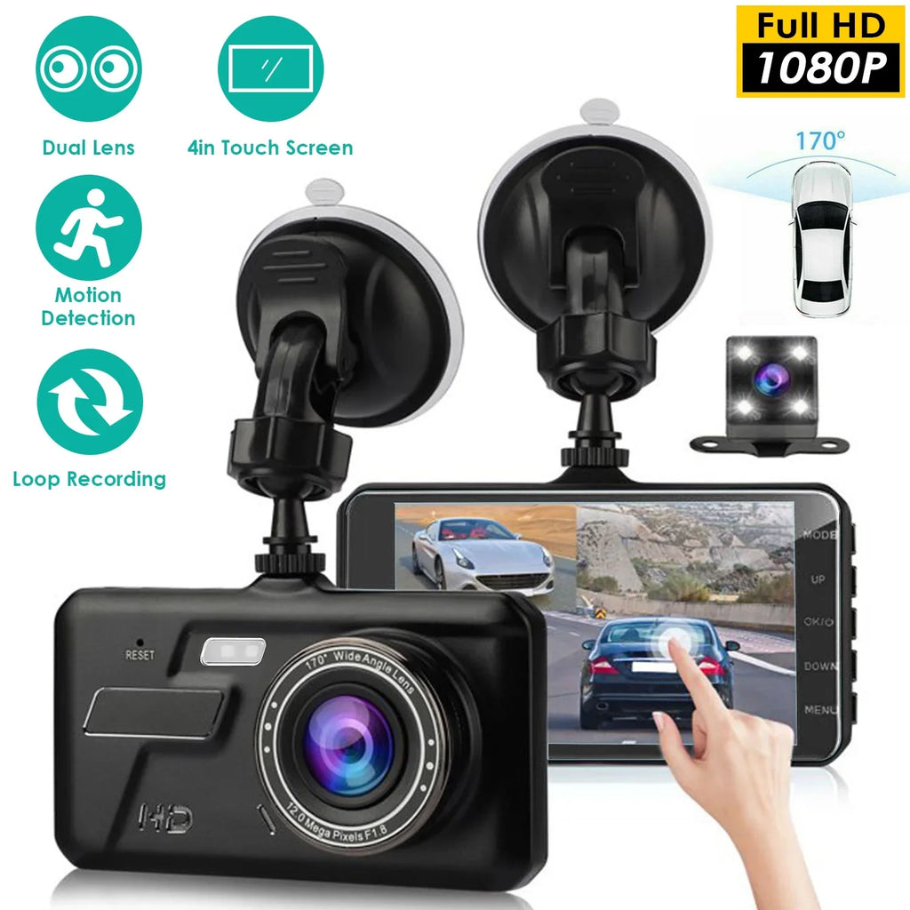 Front and Rear 1080P Dashcams for Cars iMounTEK Dual Dash Cam with 4in Touch IPS Display Car Camera Driving Recorder for Taxi