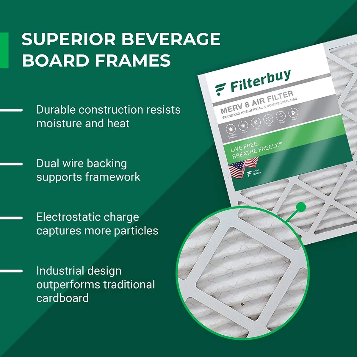 Filterbuy 16x25x4 MERV 8 Pleated HVAC AC Furnace Air Filters (3-Pack)